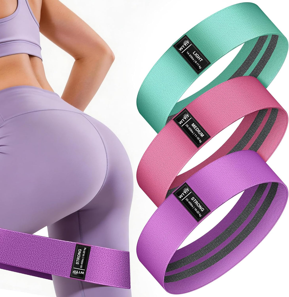 Fabric Resistance Bands for Working Out, 3-Level Non-Slip Exercise Bands for Men and Women, Booty Bands Equipment for Home Workout, Pilates, Yoga, Fitness.