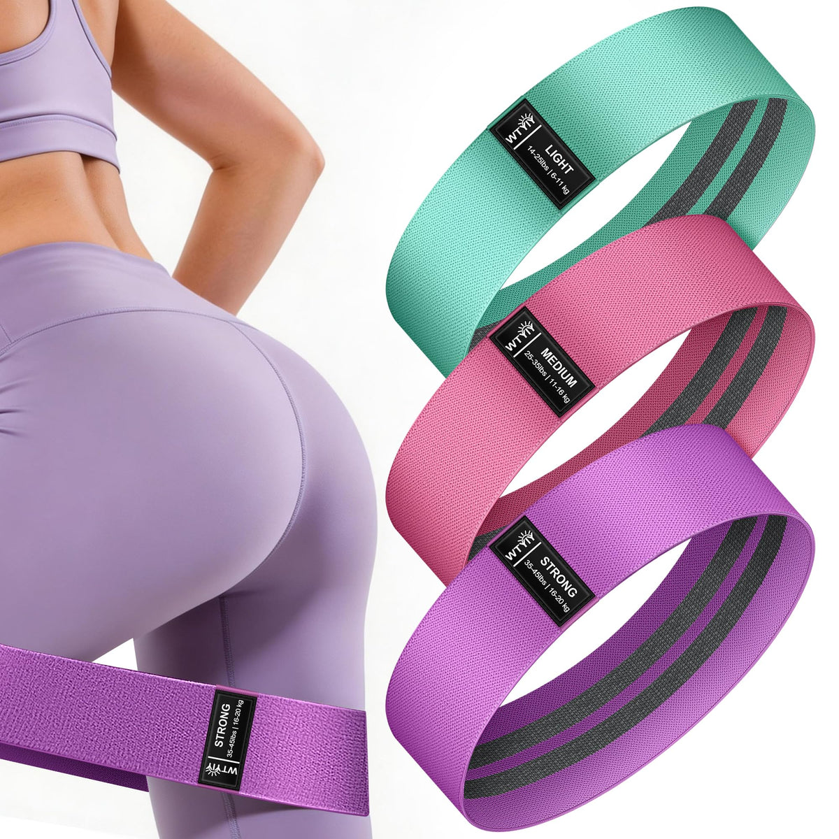 Fabric Resistance Bands for Working Out, 3-Level Non-Slip Exercise Bands for Men and Women, Booty Bands Equipment for Home Workout, Pilates, Yoga, Fitness.