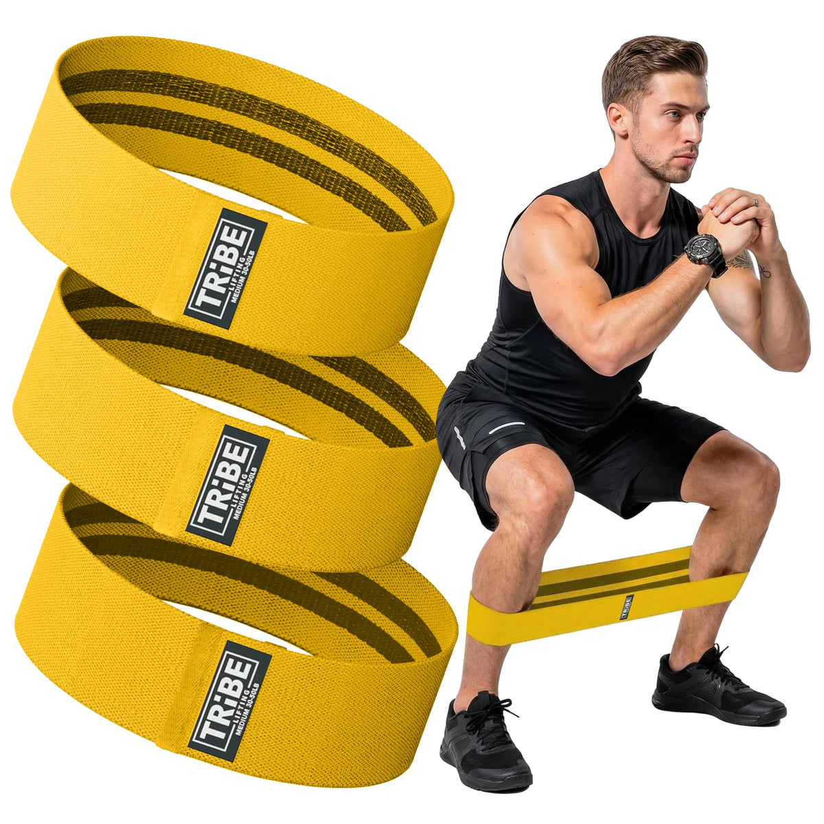 Fabric Resistance Bands for Working Out, 3-Pack for Legs and Glutes