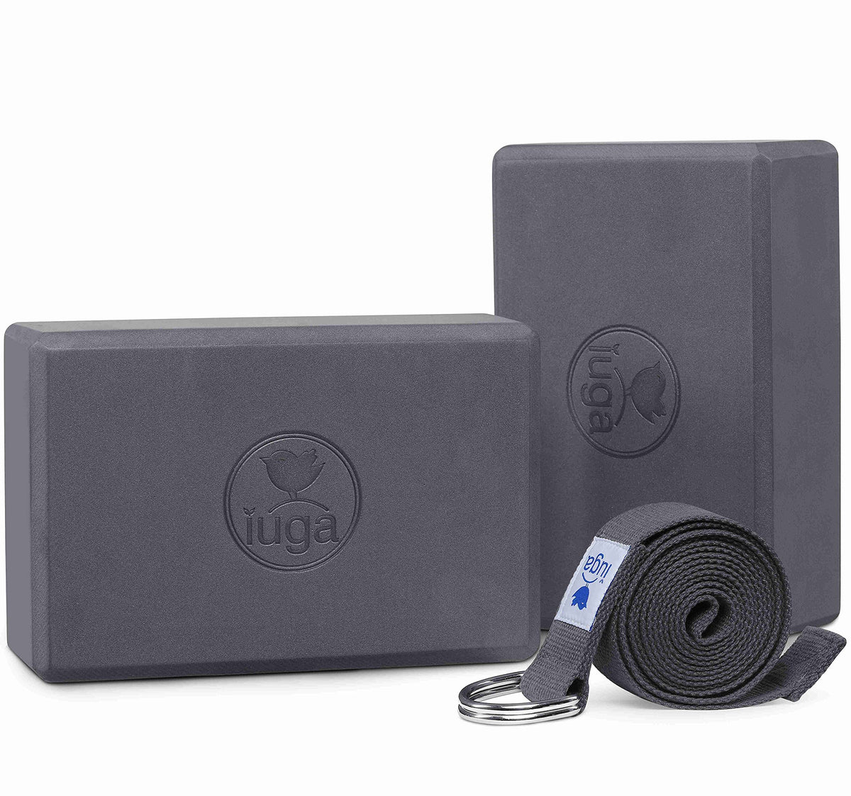 IUGA Yoga Blocks 2 Pack With Strap Non Slip High Density 9"x6"x3" Solid & Cork Yoga Block With Yoga Strap to Improve Strength Balance for Yoga Pilates Meditation