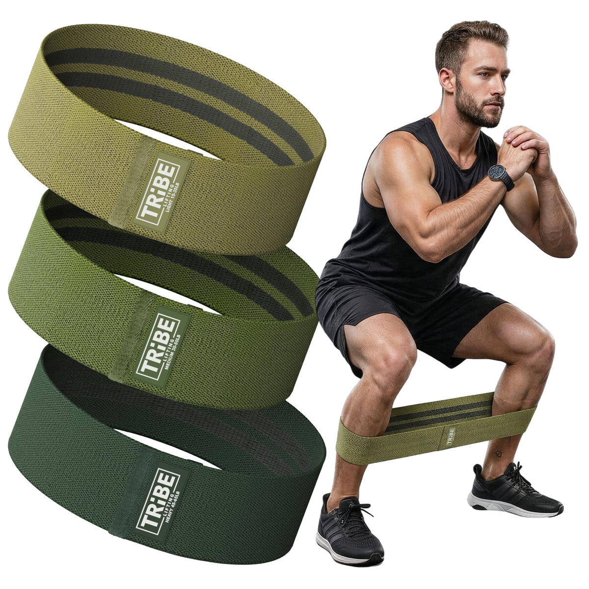 Fabric Resistance Bands for Working Out, 3-Pack for Legs and Glutes